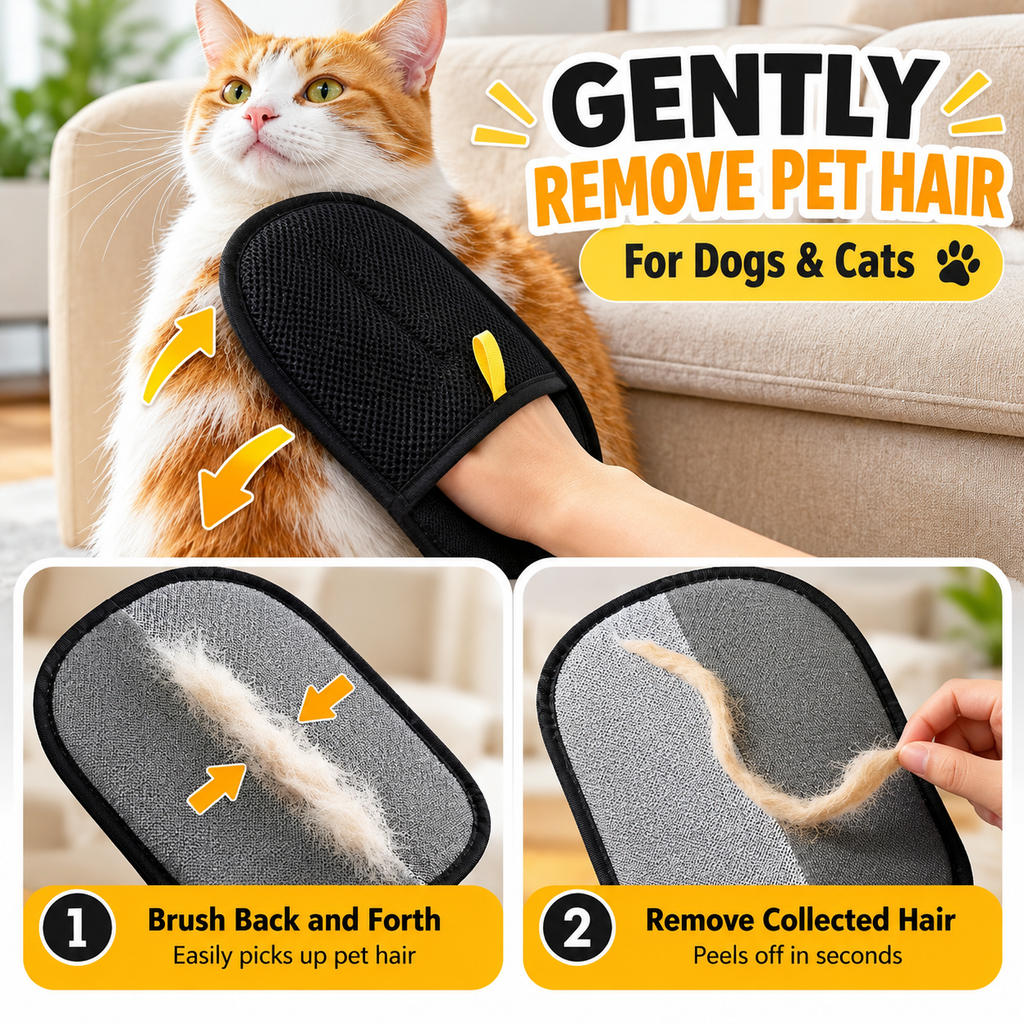 Reusable Pet Hair Remover Glove for Dogs & Cats