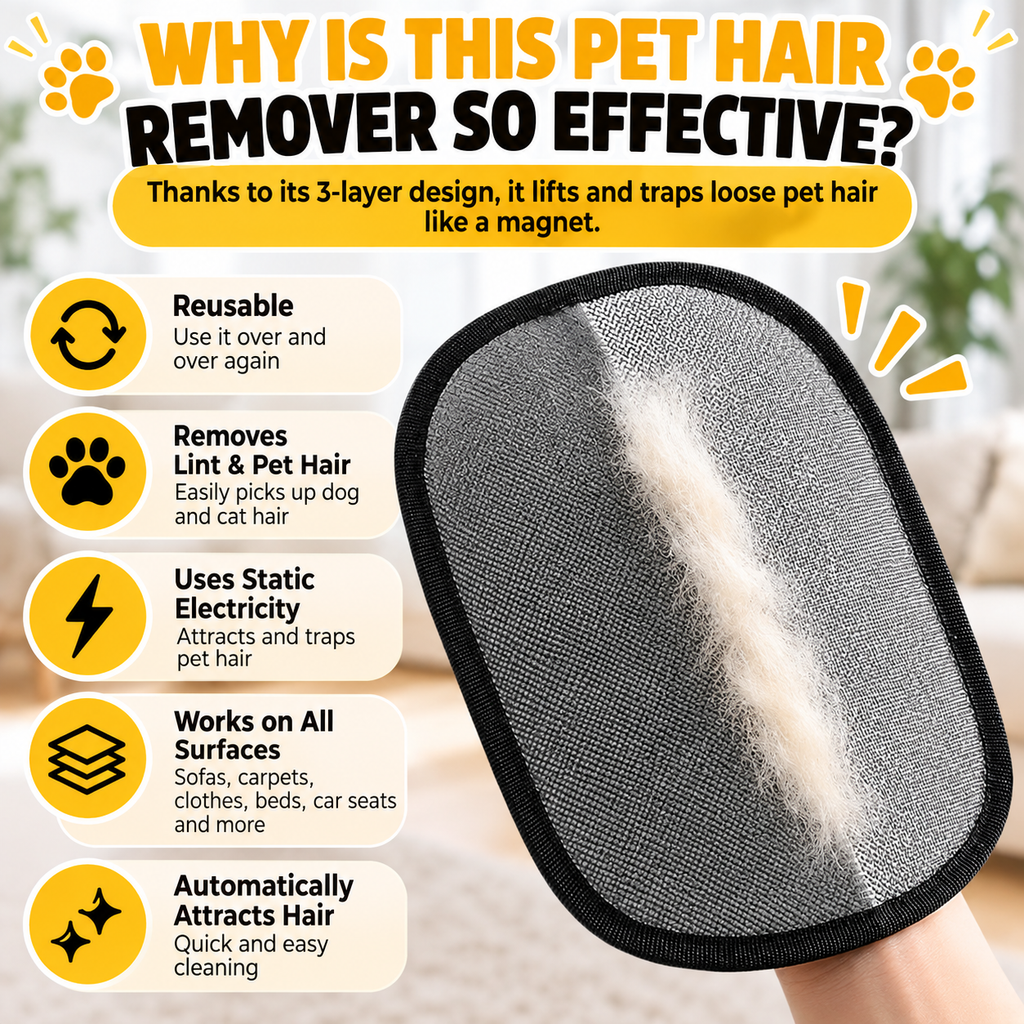 Reusable Pet Hair Remover Glove for Dogs & Cats
