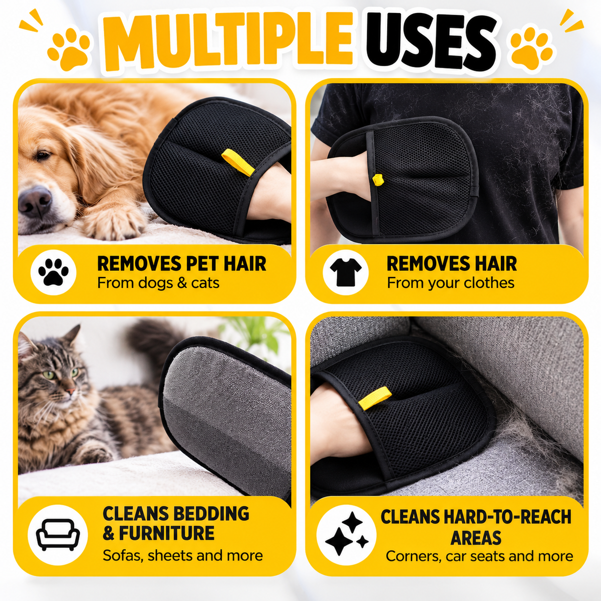 Reusable Pet Hair Remover Glove for Dogs & Cats